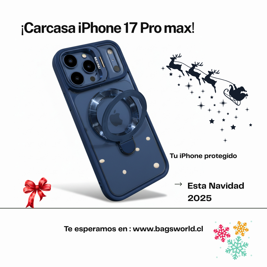 Carcasa iPhone 17 Pro Max, Protección de Cámara Transparente, Soporte Metálico , magsafe , azul