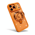 Carcasa iPhone 17 Pro Max, Protección de Cámara Transparente, Soporte Metálico , magsafe , naranja