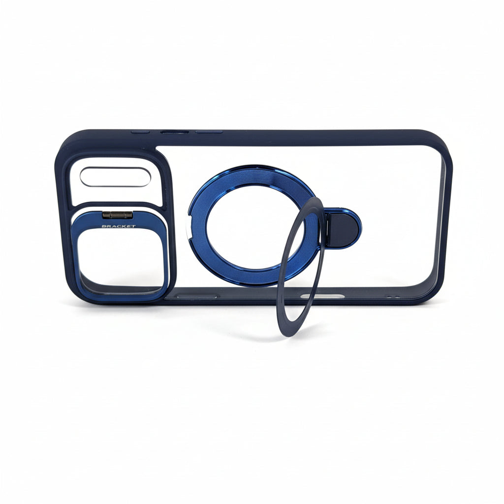 Carcasa iPhone 17 Pro Max, Protección de Cámara Transparente, Soporte Metálico , magsafe , azul